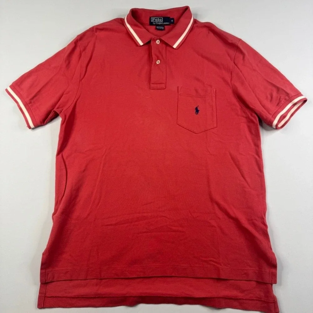 Polo Ralph Lauren Polo Shirt Mens Medium Red Tipped Trim‎ Pocket Pony